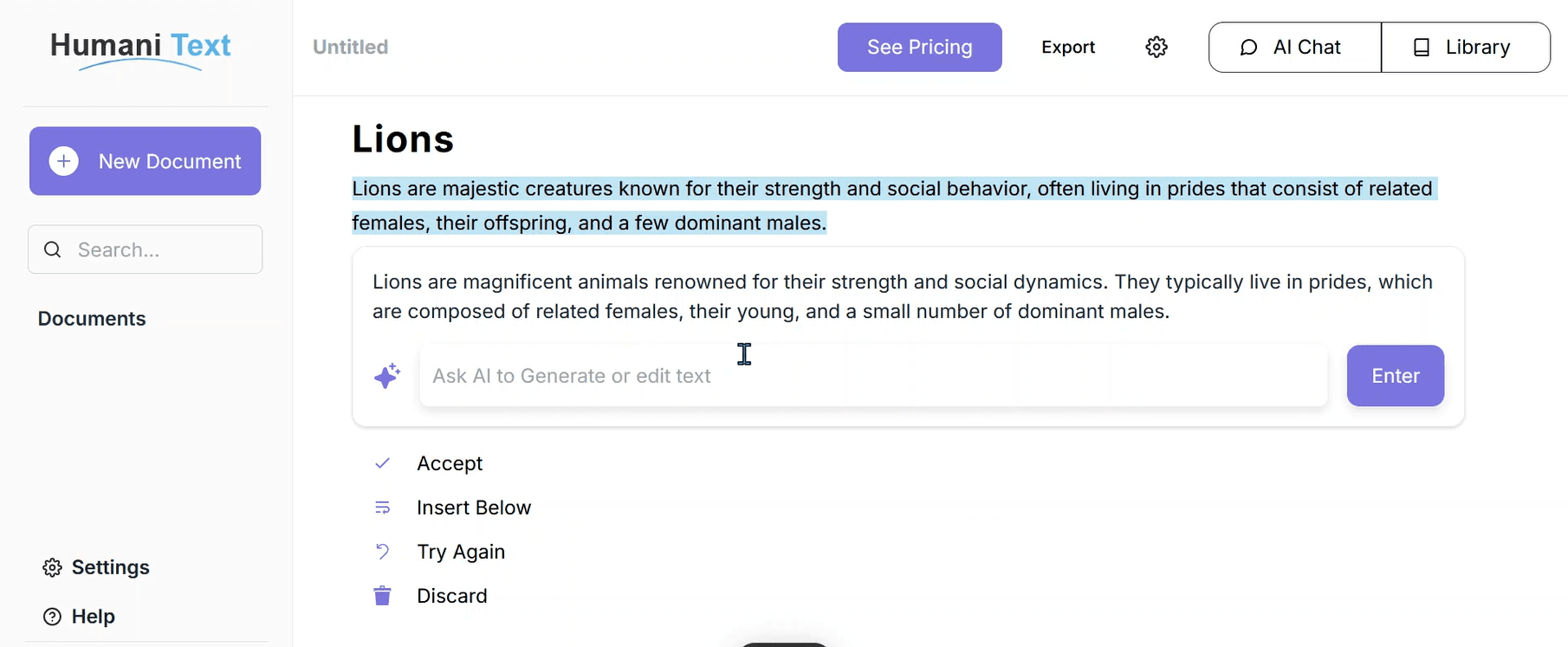 AI Text Editor — Education project screenshot